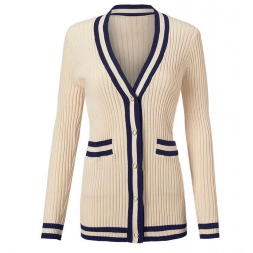CABI Radcliffe Varsity Striped Cardigan, Medium, Retail $119 - Picture 2 of 11